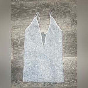 Free people mesh V-neck gray tank top